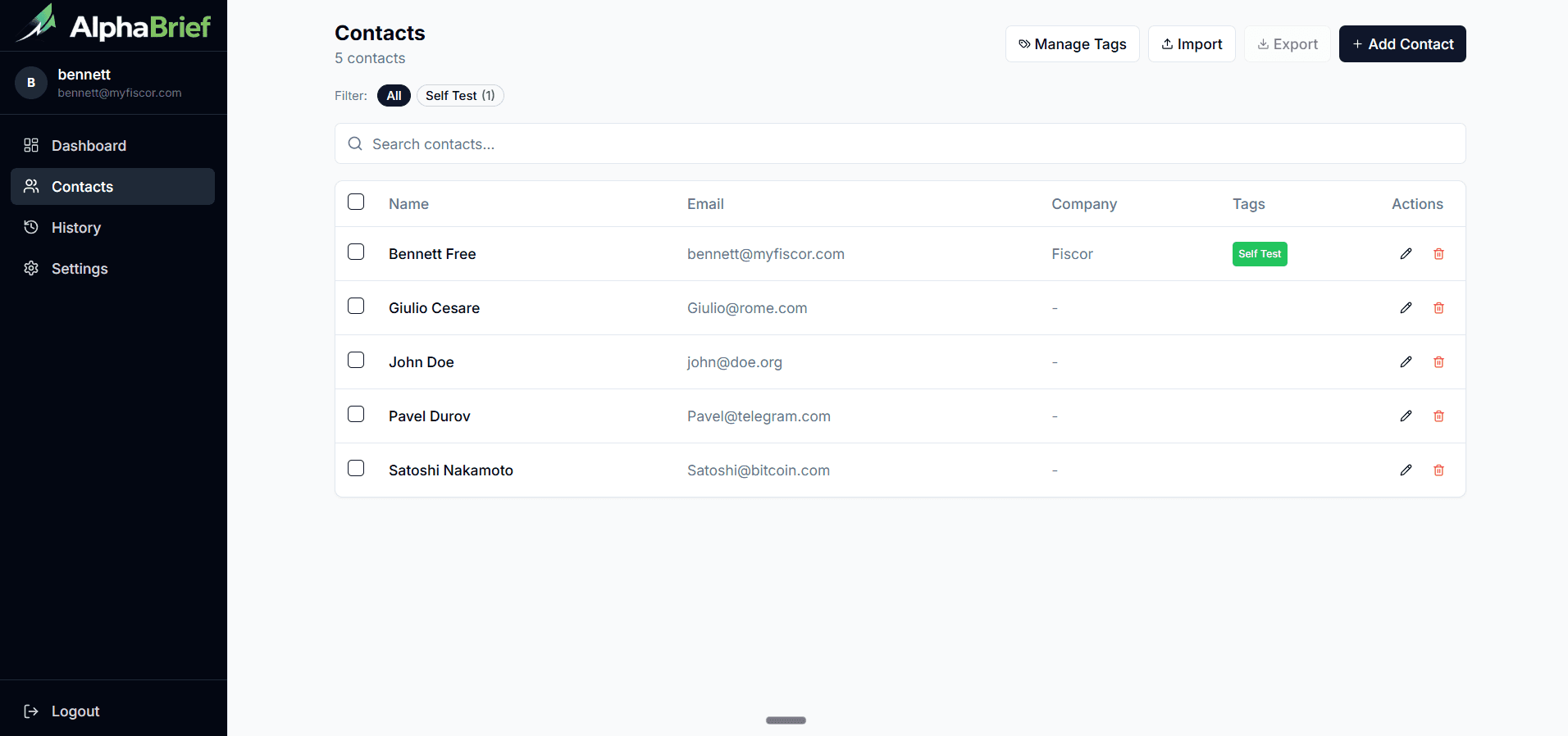 AlphaBrief — Contact Management